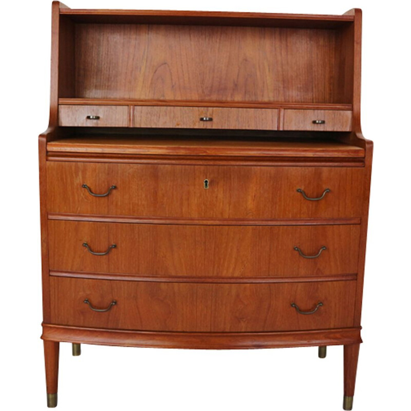 Vintage teak wood and brass secretary, 1960s