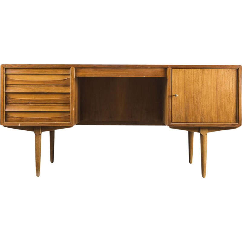 Vintage large walnut desk by Lothar Wegner for FW Möbel, 1970