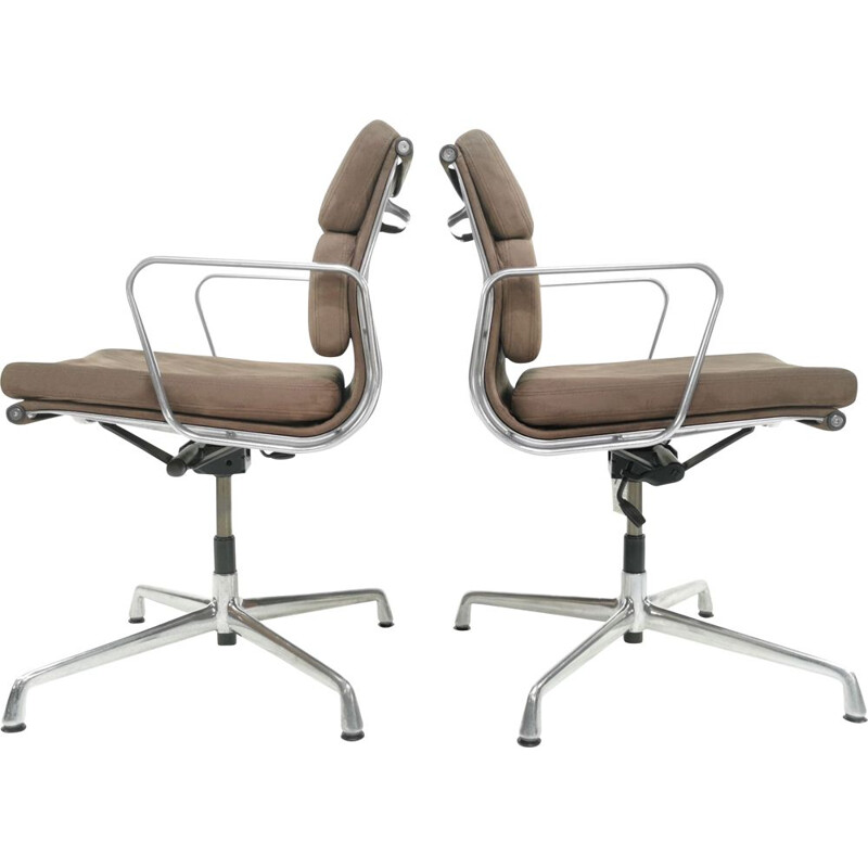 Pair of vintage Eames ICF soft pad aluminium swivel desk armchair 