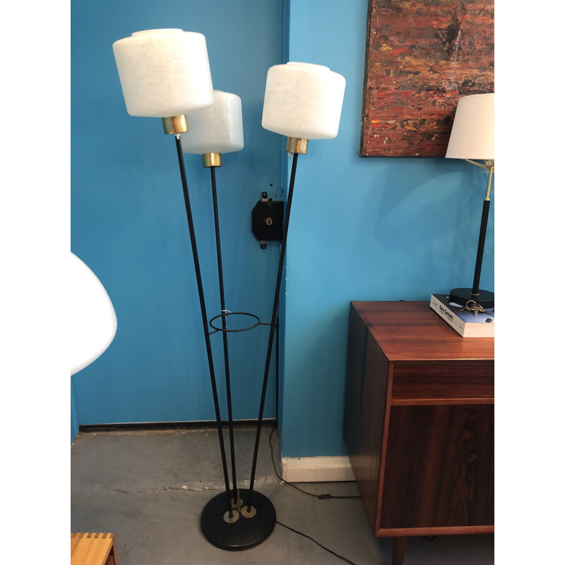 Vintage floor lamp in glass, metal and brass, 1950s