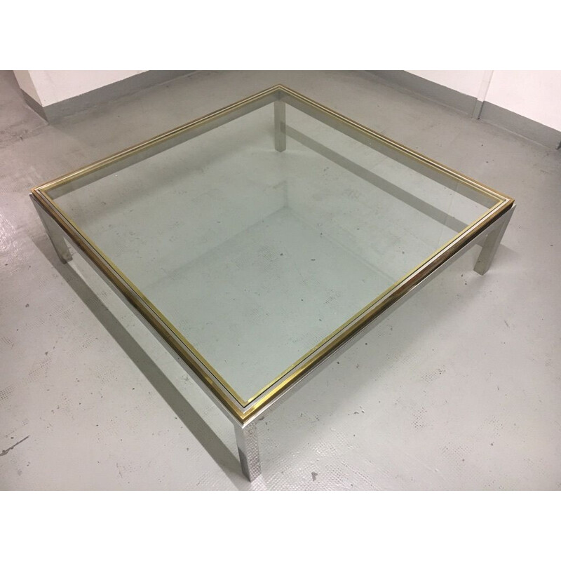 Vintage brass square coffee table, Italy, 1970