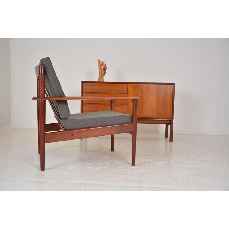 Vintage teak and fabric armchair by Grete Jalk, 1960s