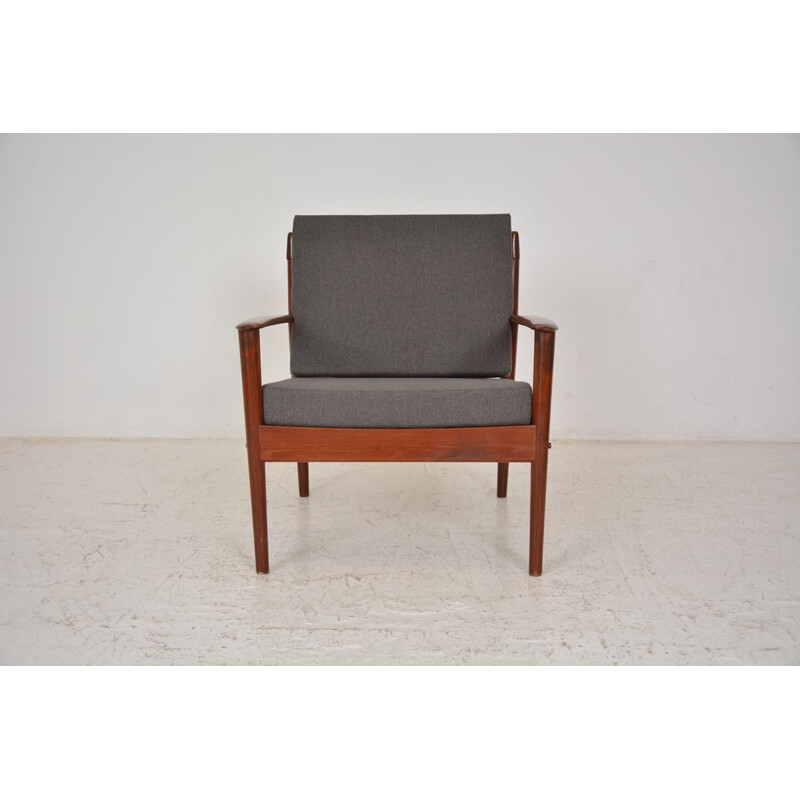 Vintage teak and fabric armchair by Grete Jalk, 1960s