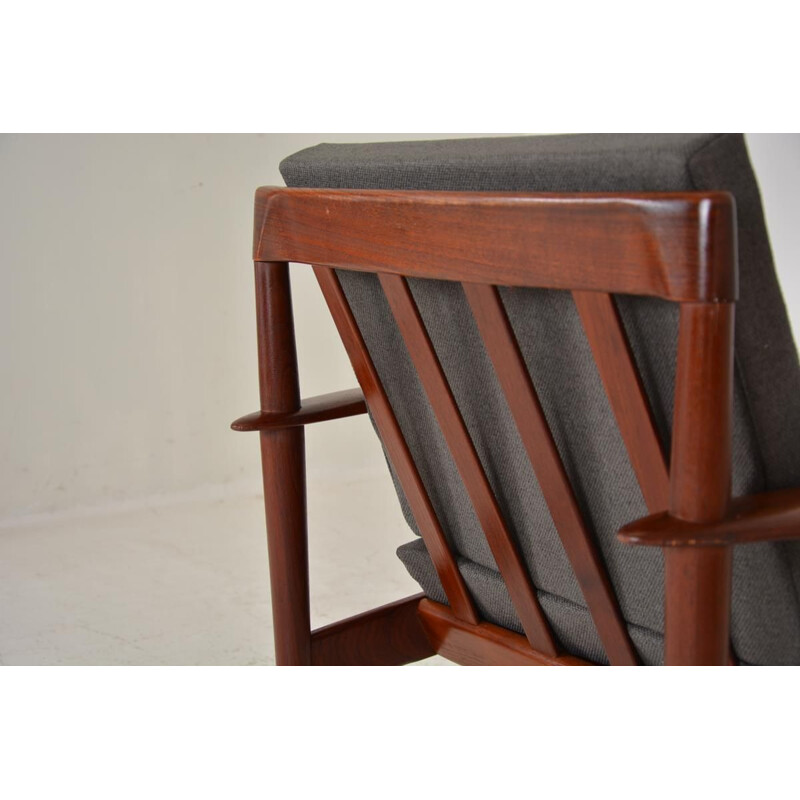 Vintage teak and fabric armchair by Grete Jalk, 1960s