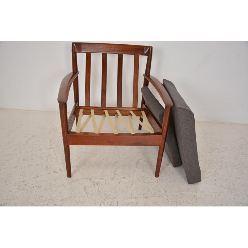 Vintage teak and fabric armchair by Grete Jalk, 1960s