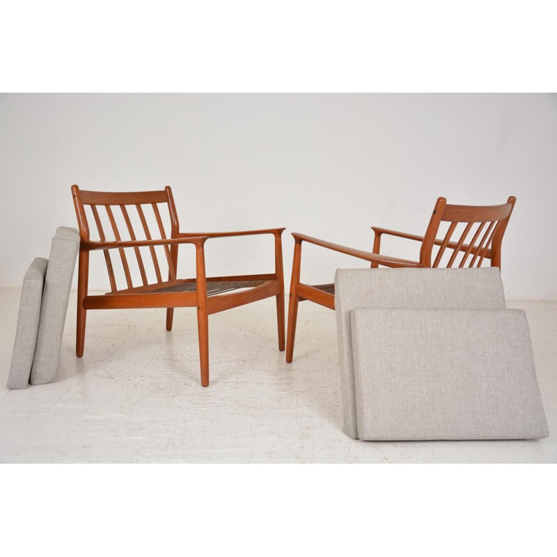 Set of 2 vintage teak armchairs by Grete Jalk, 1960s