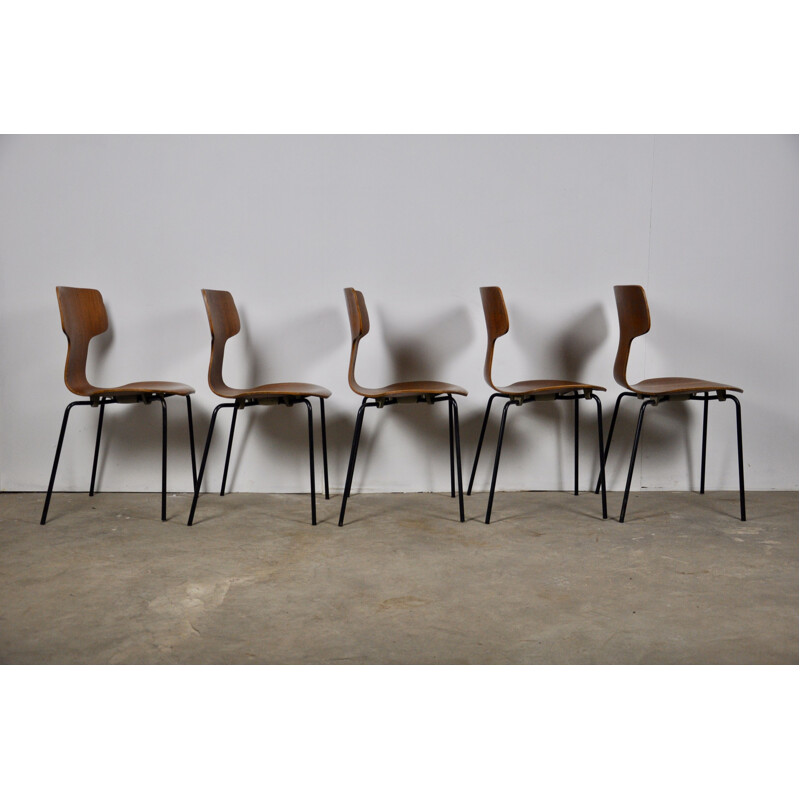 Set of 5 vintage T Chairs or Hammer Chairs by Arne Jacobsen for Fritz Hansen, 1960