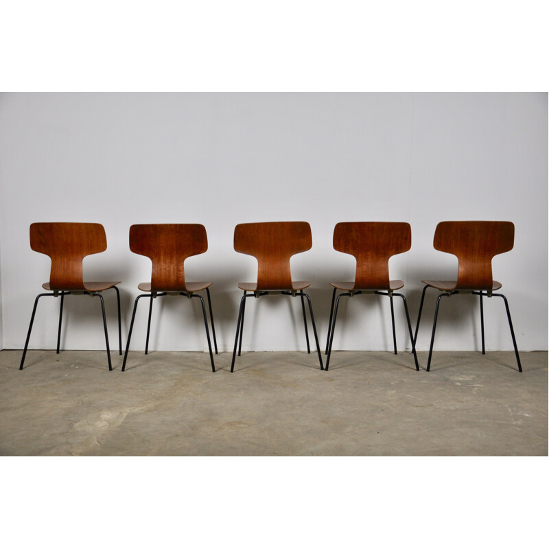 Set of 5 vintage T Chairs or Hammer Chairs by Arne Jacobsen for Fritz Hansen, 1960