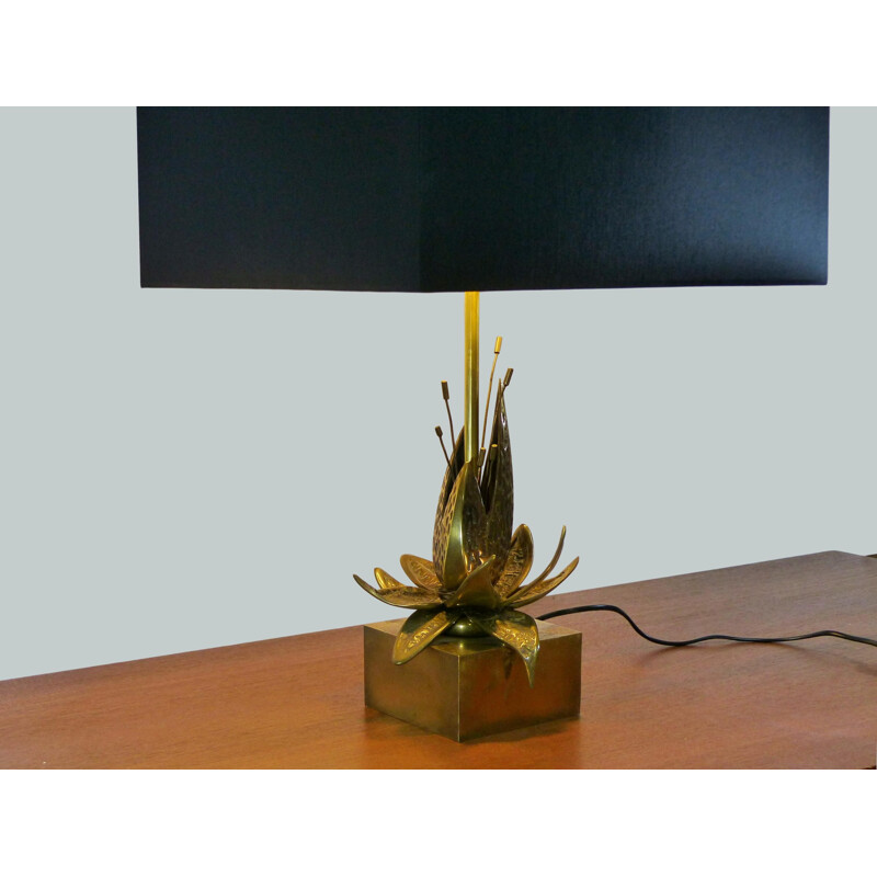 Vintage table lamp exotic flower in solid brass circa 1970