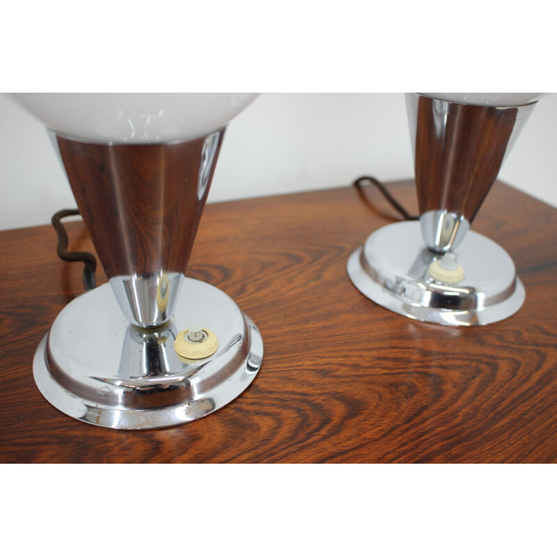 Pair of vintage Bauhaus Art Deco table lamps in chrome, Czechoslovakia 1930