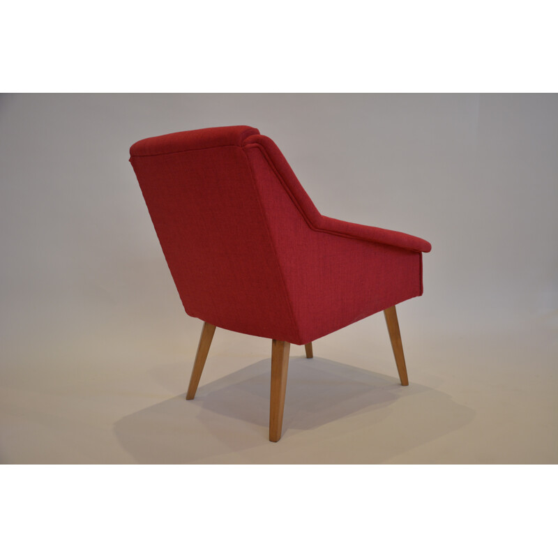 Soviet red armchair in wood - 1960s