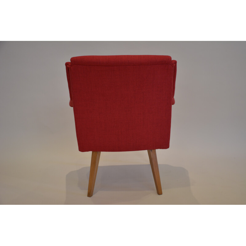 Soviet red armchair in wood - 1960s