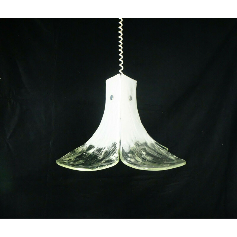 Vintage chandelier pendant lamp ice glass lamp by kalmar franken 1970