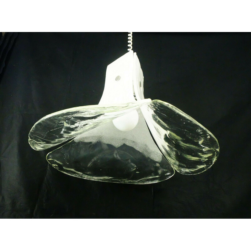 Vintage chandelier pendant lamp ice glass lamp by kalmar franken 1970
