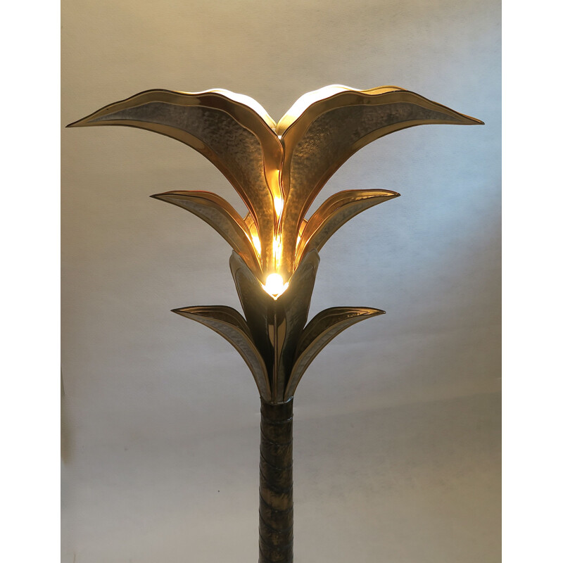 Vintage wooden and brass lamppost by Henri Fernandez 1970