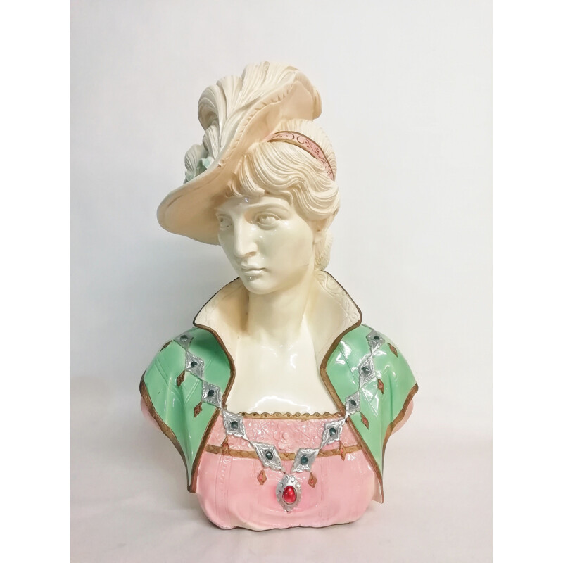 Vintage Victorian bust in polychrome plaster, 1950