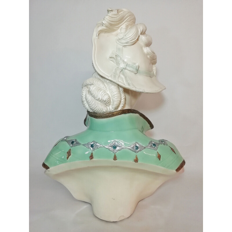 Vintage Victorian bust in polychrome plaster, 1950