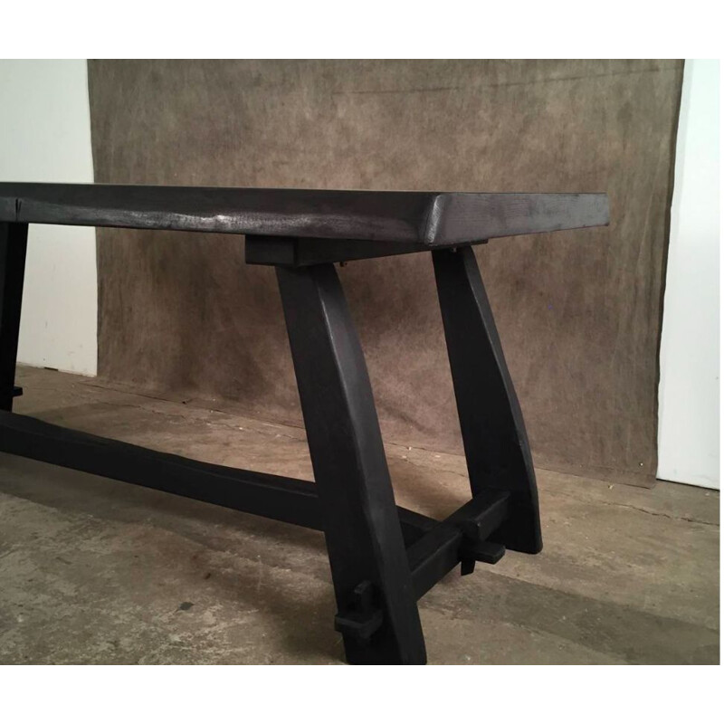 Table vintage brutaliste en orme noire 1960 