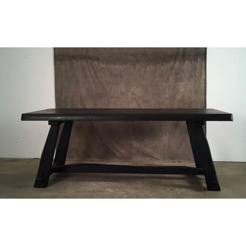 Table vintage brutaliste en orme noire 1960 