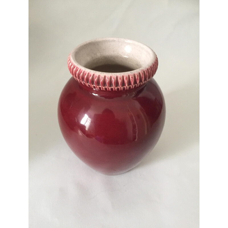 Conjunto de 3 vasos de cerâmica vidrados a vermelho e verde da Pol Chambost