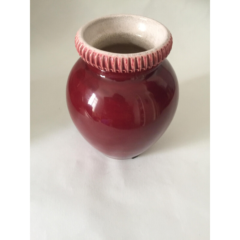 Lot de 3 vases vintage en céramique émaillée rouge et verts par Pol Chambost