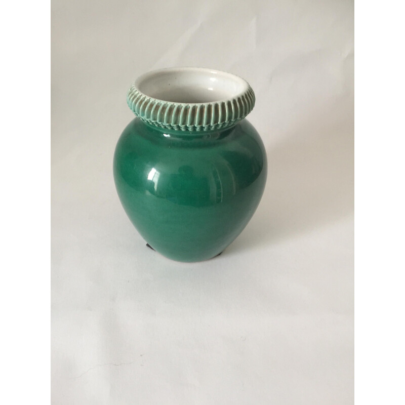 Lot de 3 vases vintage en céramique émaillée rouge et verts par Pol Chambost