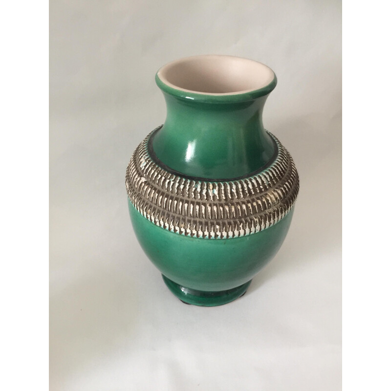 Conjunto de 3 vasos de cerâmica vidrados a vermelho e verde da Pol Chambost