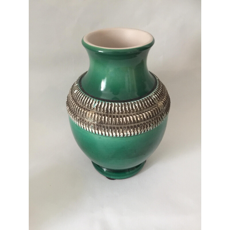 Set aus 3 Vintage-Vasen aus rot und grün glasierter Keramik von Pol Chambost