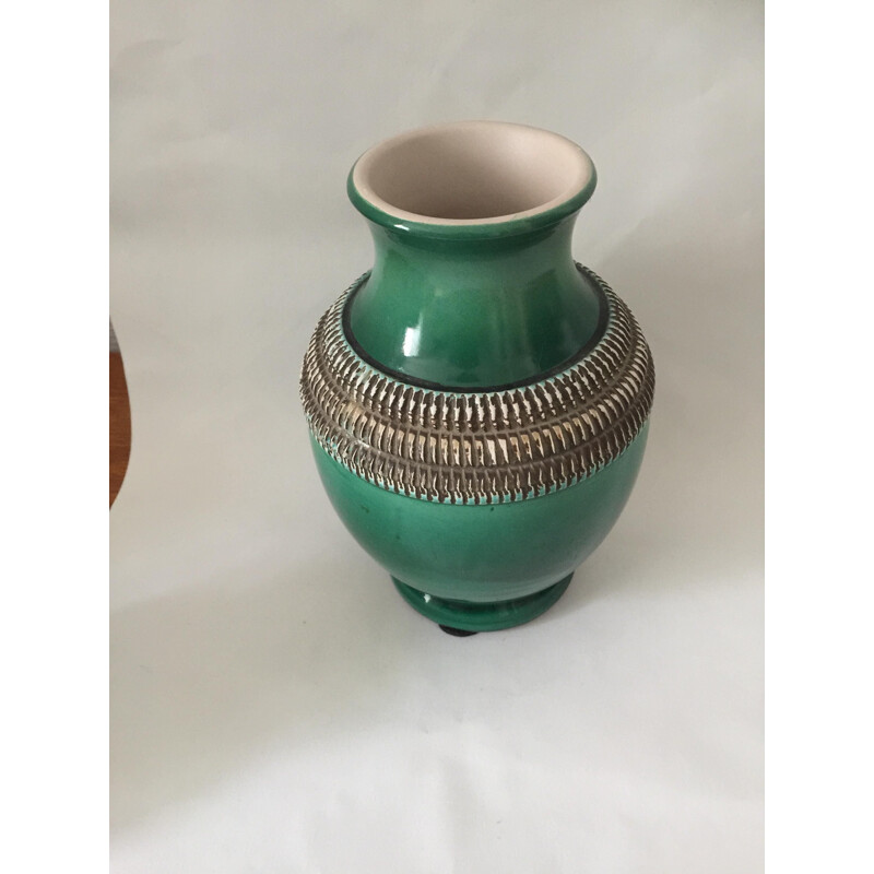 Set di 3 vasi vintage in ceramica smaltata rossa e verde di Pol Chambost