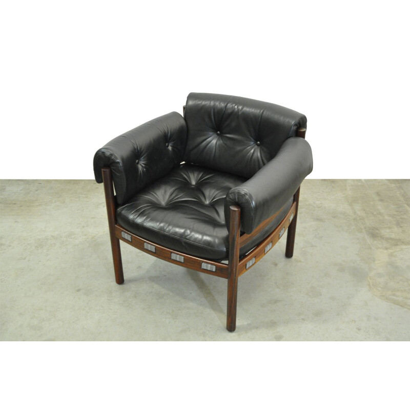 Vintage armchair in black leather from COJA, Sweden, 1960s