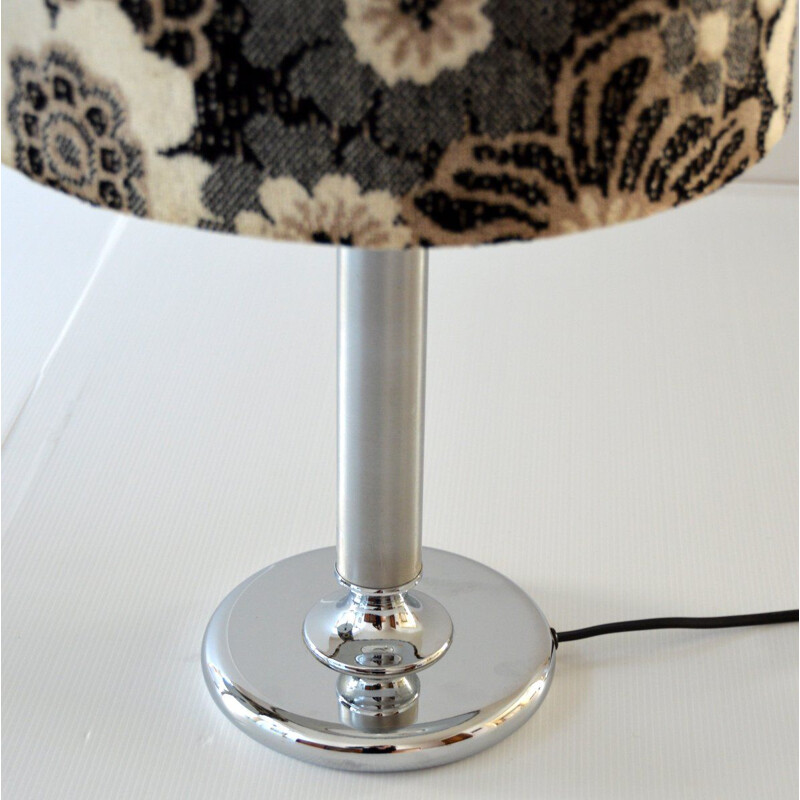 Pair of large vintage table lamps in flowered velvet 1970 