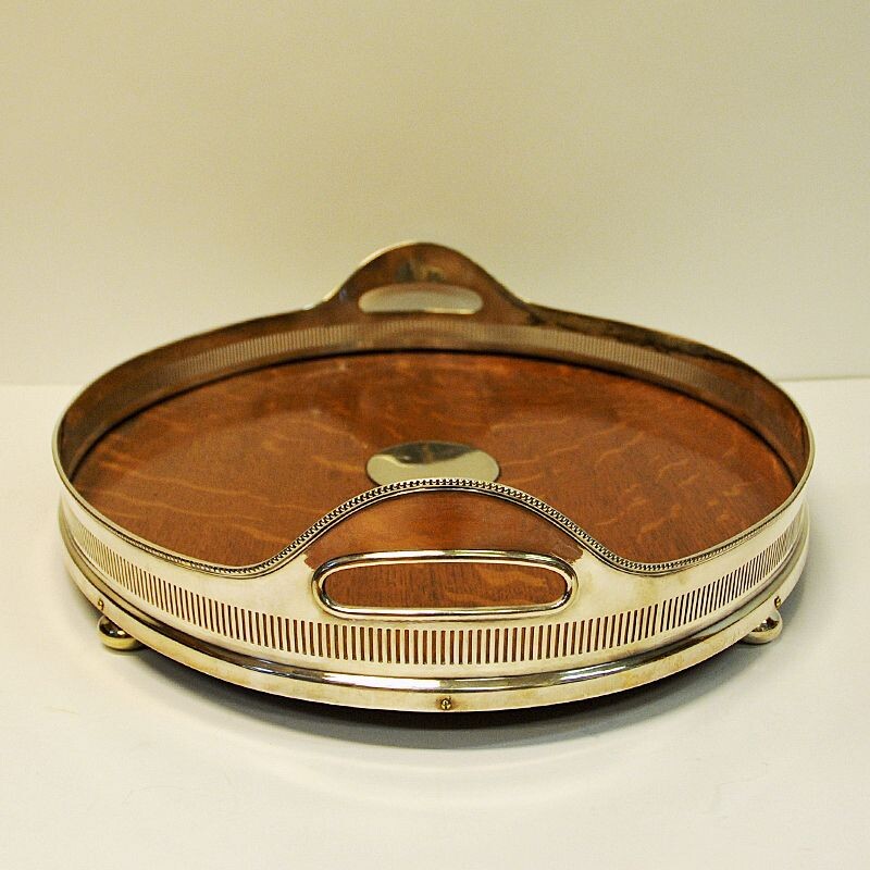 Vintage oval oak serving tray by Mappin & Webb, London