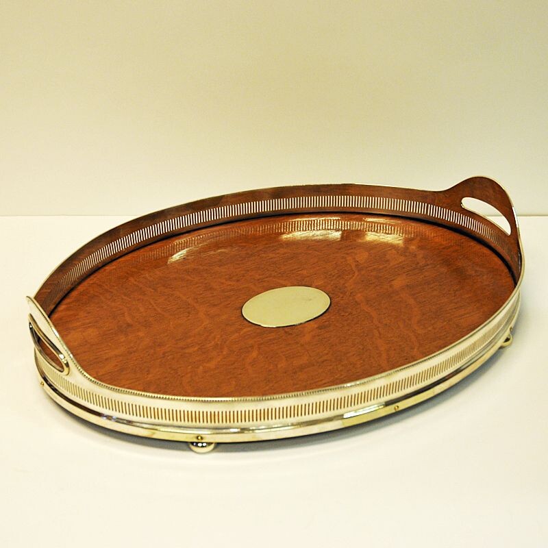 Vintage oval oak serving tray by Mappin & Webb, London