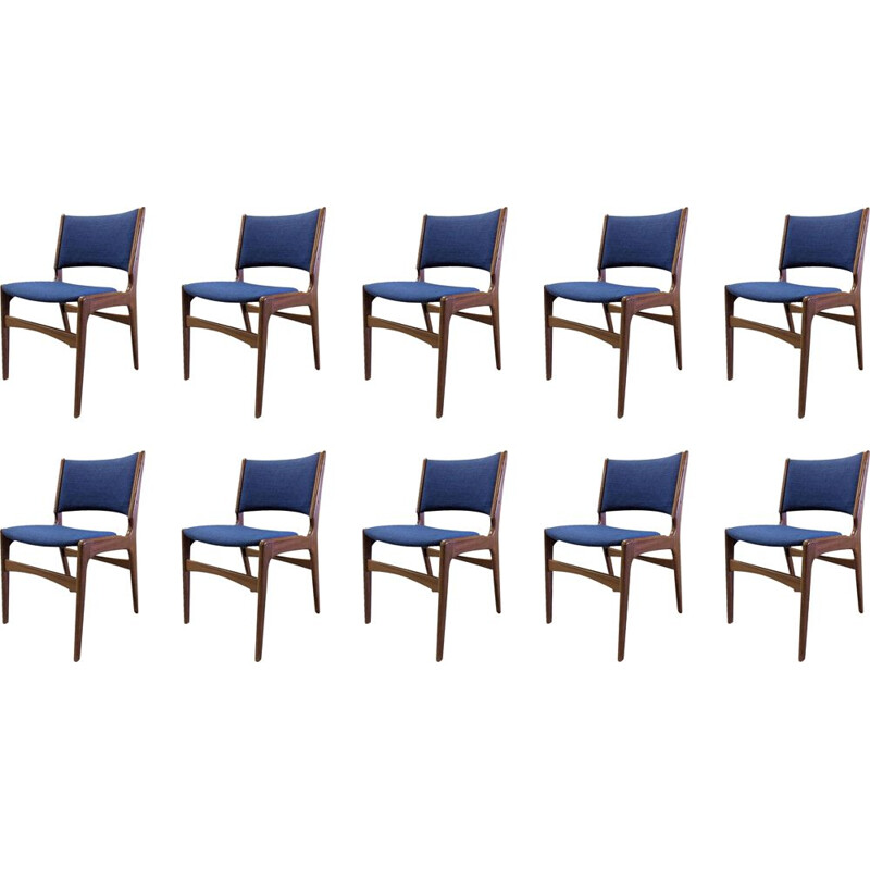 Ensemble de 10 chaises à repas vintage en teck par Erik Buch