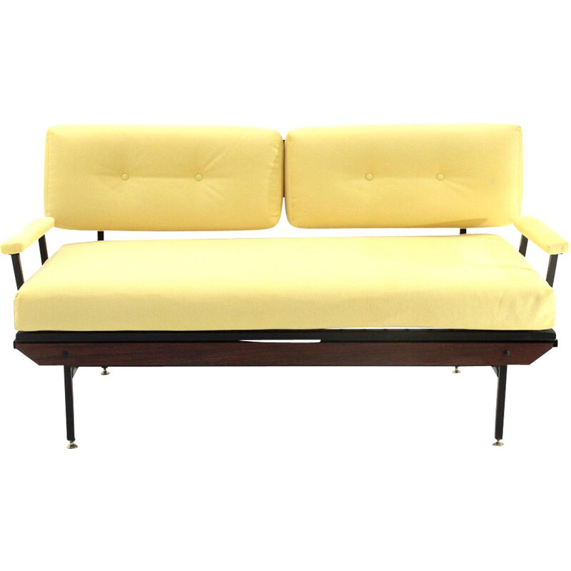 Divano letto vintage in tessuto giallo, 1950