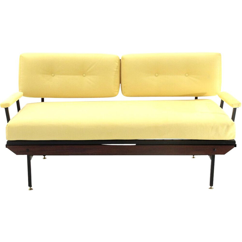 Vintage yellow fabric sofa bed, 1950s