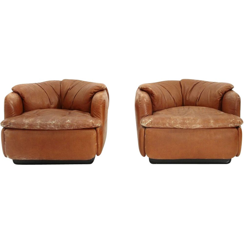 Set of 2 vintage "Confidential" leather armchairs by Alberto Rosselli for Saporiti, 1970s