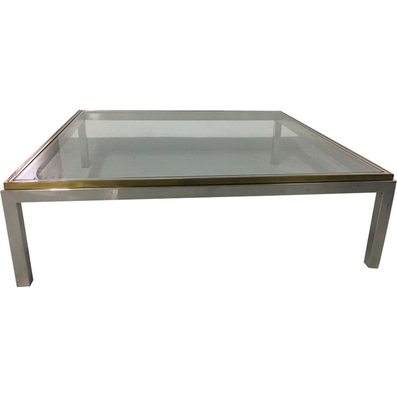 Vintage brass square coffee table, Italy, 1970