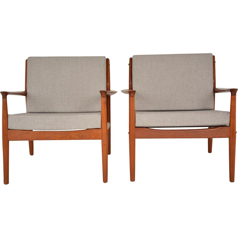 Set of 2 vintage teak armchairs by Grete Jalk, 1960s
