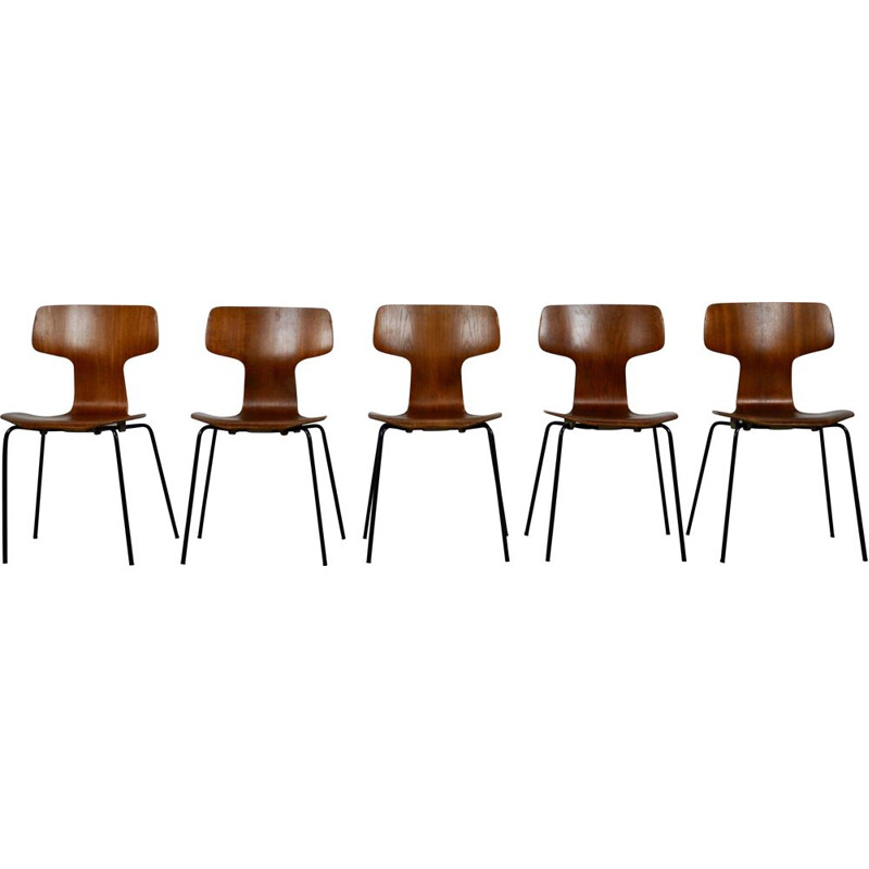 Set of 5 vintage T Chairs or Hammer Chairs by Arne Jacobsen for Fritz Hansen, 1960