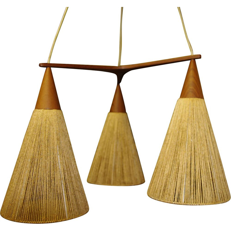 Vintage teak pendant light , France, 1950s