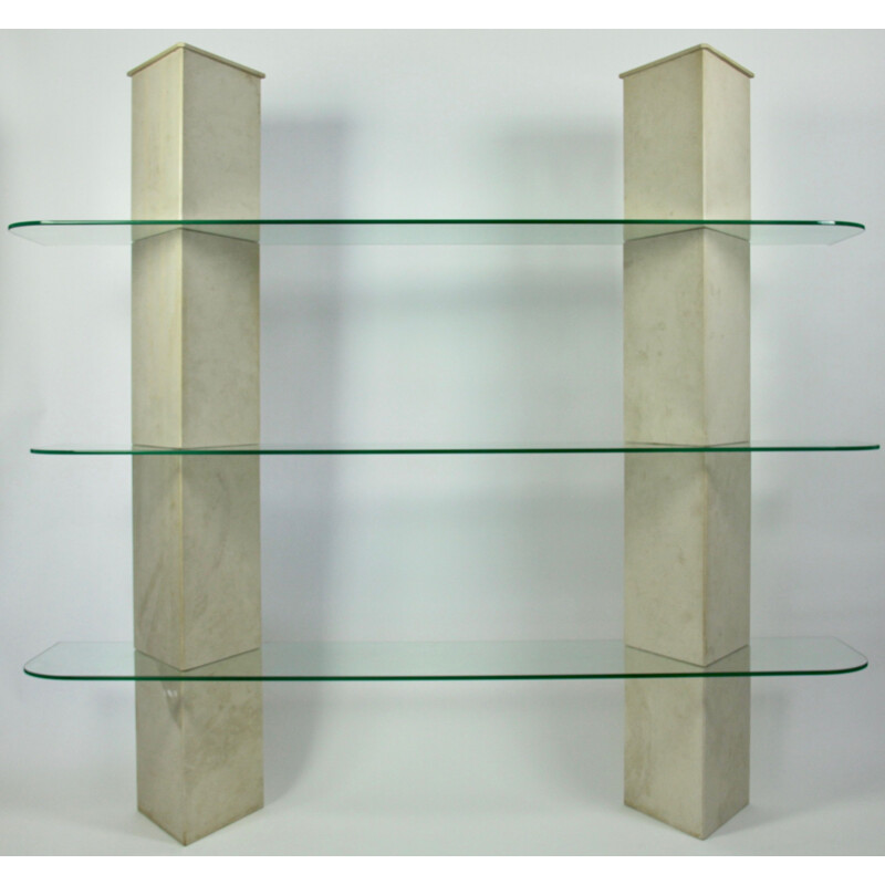 Vintage travertine and glass bookcase, Italy, 1970s