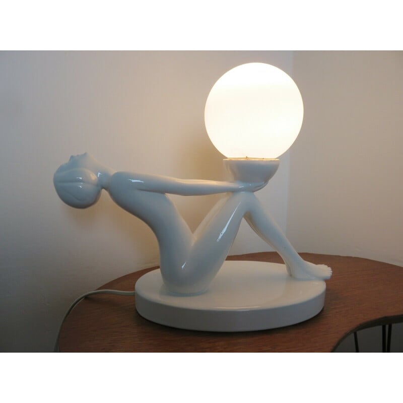 Vintage ceramic and opaline lamp, 1970-80s