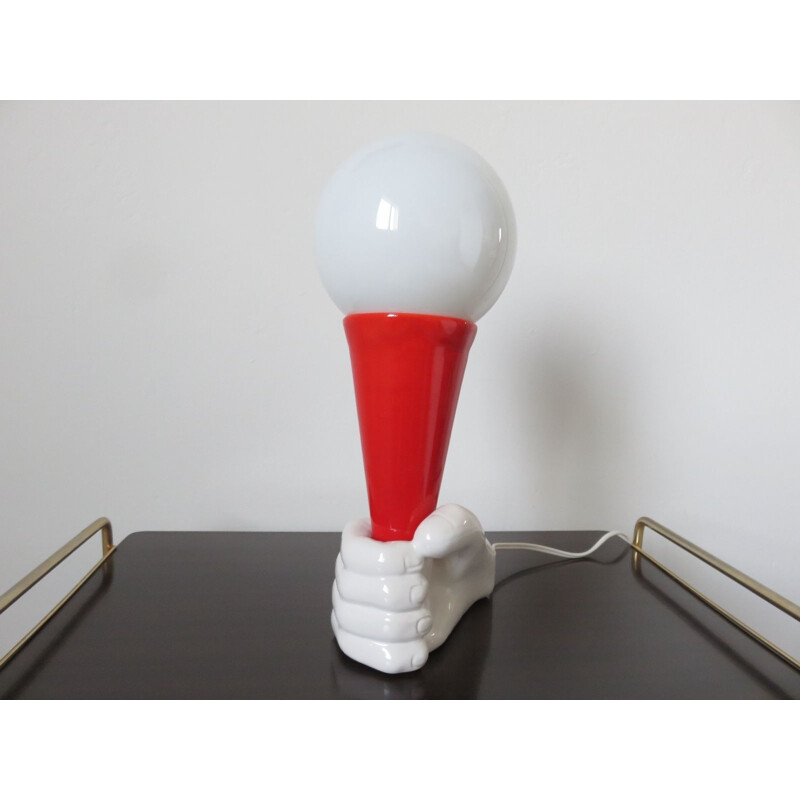 Vintage red and white ceramic lamp, Italy, 1980s