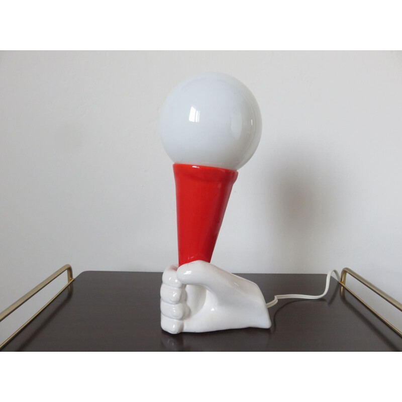 Lampe vintage en céramique rouge et blanche, Italy, 1980