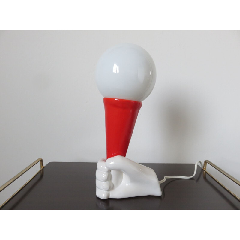 Vintage red and white ceramic lamp, Italy, 1980s