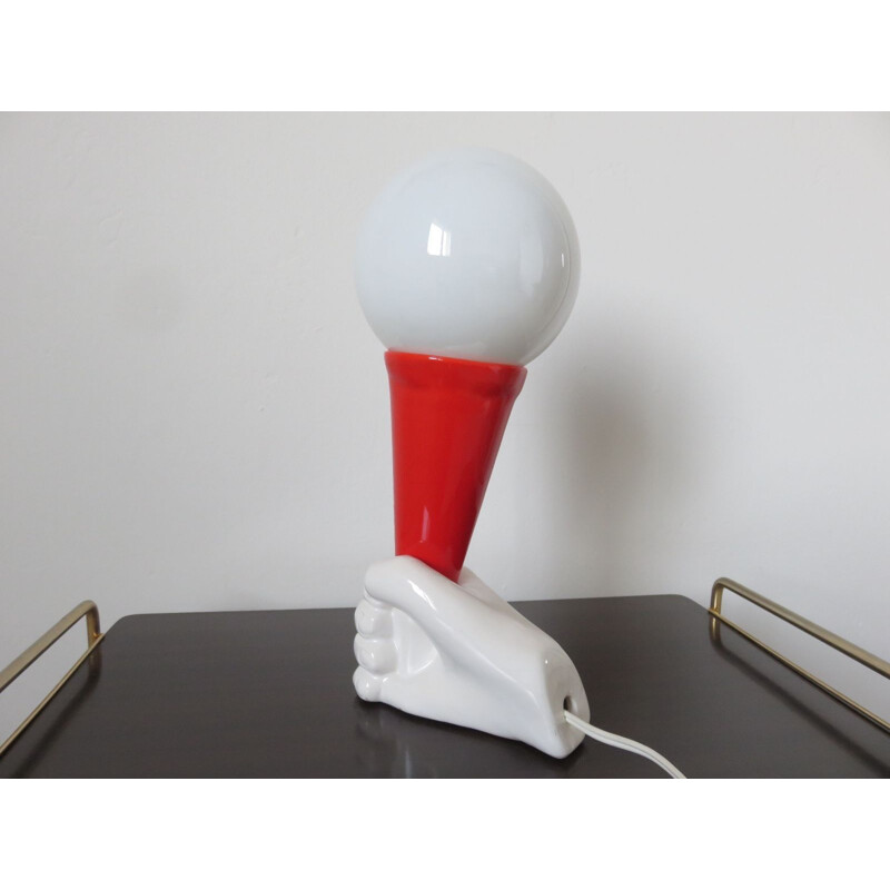 Lampe vintage en céramique rouge et blanche, Italy, 1980