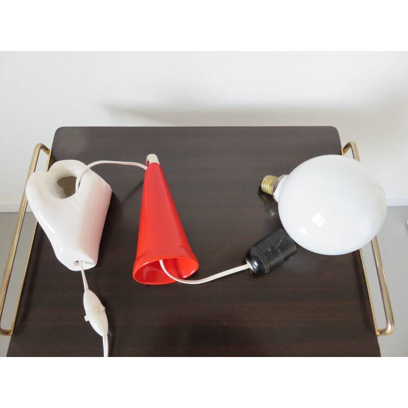 Vintage red and white ceramic lamp, Italy, 1980s