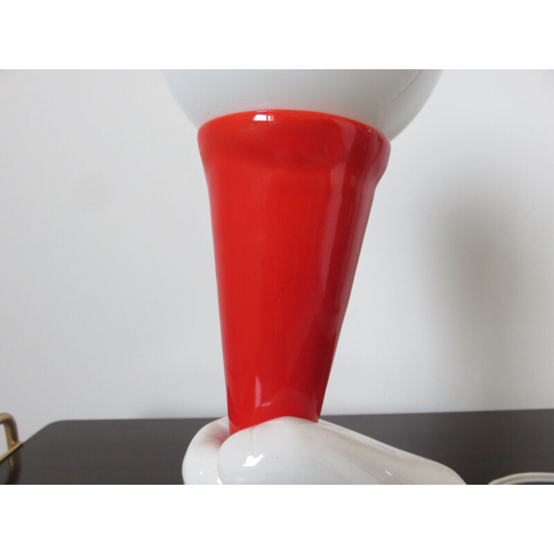 Lampe vintage en céramique rouge et blanche, Italy, 1980