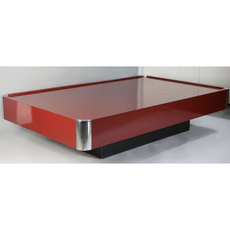 Vintage coffee table in lacquered wood and chrome steel by Mario Sabot, Italy, 1970s